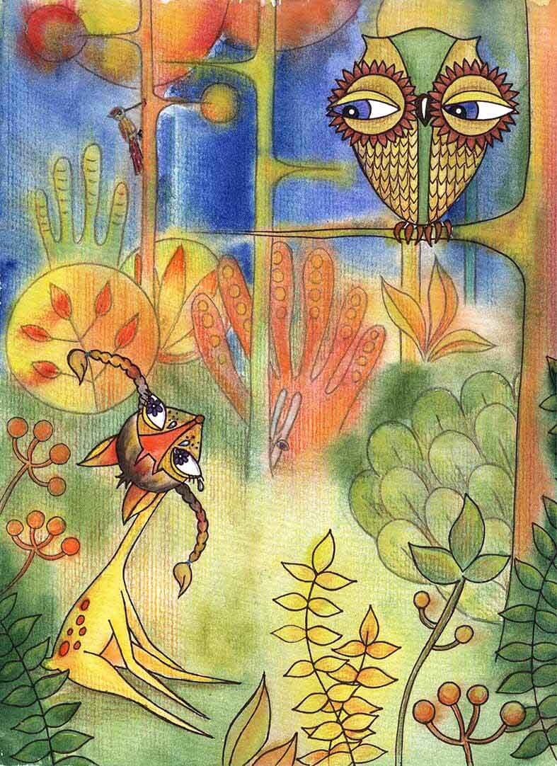 Hand-drawn children's book scene with detailed characters
